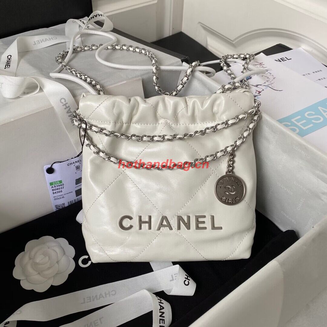 CHANEL 22 MINI HANDBAG AS3980 white Silver Tone