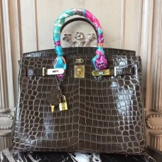 Replica Handbag Store Birkin 30cm 35cm Bag In Cafe Crocodile Leather