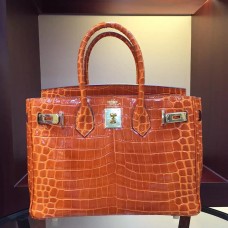 Replica Handbag Store Birkin 30cm 35cm Bag In Orange Crocodile Leather