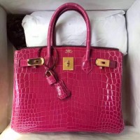 Replica Handbag Store Rose Red Birkin 30cm Crocodile Niloticus Shiny Bag