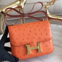 Replica Handbag Store Mini Constance 18cm Orange Ostrich Leather