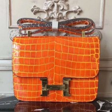 Replica Handbag Store Orange Constance MM 24cm Crocodile Bag