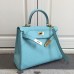 Replica Handbag Store Kelly Ghillies 28cm In Light Blue Swift Leather