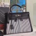 Replica Handbag Store Black Kelly Lakis 32cm Toile and Swift Bag