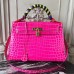 Replica Handbag Store Kelly 32cm Bag In Rose Red Crocodile Leather