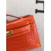 Replica Handbag Store Orange Kelly Pochette Shiny Niloticus Crocodile Bag