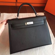 Replica Handbag Store Black Epsom Kelly 32cm Sellier Handmade Bag