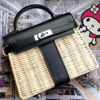 Replica Handbag Store Black Picnic Kelly Mini 20cm Wicker Bag