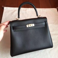 Replica Handbag Store Black Swift Kelly 25cm Retourne Handmade Bag