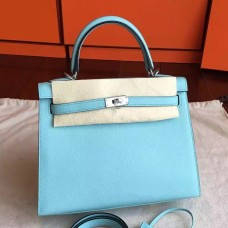 Replica Handbag Store Blue Atoll Epsom Kelly 25cm Sellier Handmade Bag