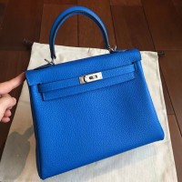 Replica Handbag Store Blue Clemence Kelly 25cm Retourne Handmade Bag