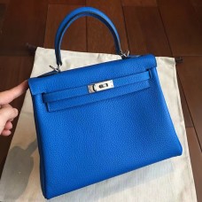 Replica Handbag Store Blue Clemence Kelly 25cm Retourne Handmade Bag