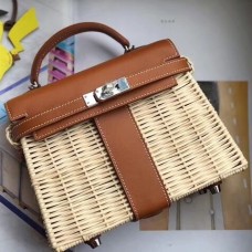 Replica Handbag Store Brown Picnic Kelly Mini 20cm Wicker Bag
