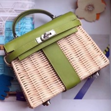 Replica Handbag Store Green Picnic Kelly Mini 20cm Wicker Bag