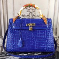 Replica Handbag Store Kelly 32cm Bag In Blue Electric Crocodile Leather