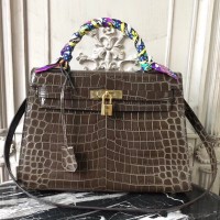 Replica Handbag Store Kelly 32cm Bag In Chocolate Crocodile Leather