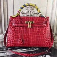 Replica Handbag Store Kelly 32cm Bag In Dark Red Crocodile Leather