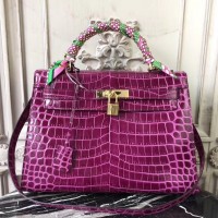 Replica Handbag Store Kelly 32cm Bag In Fuchsia Crocodile Leather