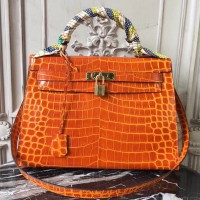 Replica Handbag Store Kelly 32cm Bag In Orange Crocodile Leather