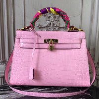Replica Handbag Store Kelly 32cm Bag In Pink Crocodile Leather