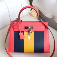 Replica Handbag Store Multicolor Stripes Kelly 28cm Red Bag