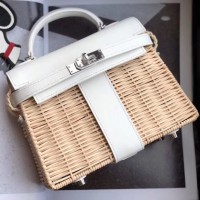 Replica Handbag Store White Picnic Kelly Mini 20cm Wicker Bag