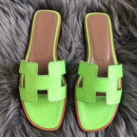 Replica Handbag Store Oran Sandals In Apple Green Lizard Leather