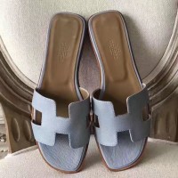 Replica Handbag Store Oran Sandals In Blue Lin Epsom Leather