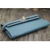 Replica Handbag Store Kelly Longue Wallet In Jean Blue Clemence Leather