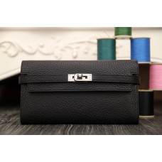 Replica Handbag Store Kelly Longue Wallet In Black Clemence Leather