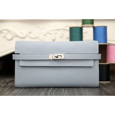 Replica Handbag Store Kelly Longue Wallet In Blue Lin Clemence Leather