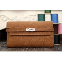 Replica Handbag Store Kelly Longue Wallet In Brown Clemence Leather