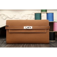 Replica Handbag Store Kelly Longue Wallet In Brown Clemence Leather