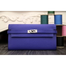 Replica Handbag Store Kelly Longue Wallet In Electric Blue Clemence Leather