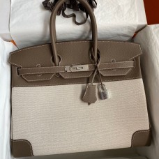 Replica Handbag Store Birkin 35 Handmade Bag In Toile & Taupe Clemence Leather Replica Handbag Store Birkin 35 Handmade Bag In Toile & Taupe Clemence Leather
