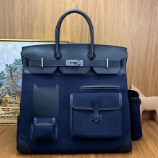 Replica Handbag Store HAC Cargo Birkin 40 Handmade Bag in Blue Nuit Toile