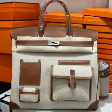 Replica Handbag Store HAC Cargo Birkin 40 Handmade Bag in Toile with Gold Leather