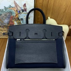 Replica Handbag Store Birkin à l’envers 35 Bag in Black Clemence Leather and Canvas Replica Handbag Store Birkin à l’envers 35 Bag in Black Clemence Leather and Canvas