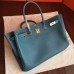 Replica Handbag Store Birkin 40 Handmade Bag In Blue Jean Clemence Leather