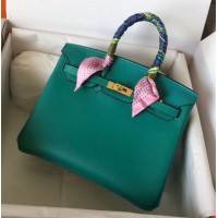 Replica Handbag Store Birkin 25 Handmade Bag In Malachite Swift Leather