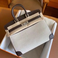 Replica Handbag Store Birkin 25 Handmade Bag In Toile & Chocolat Swift Leather Replica Handbag Store Birkin 25 Handmade Bag In Toile & Chocolat Swift Leather