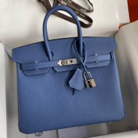 Replica Handbag Store Birkin 25 Retourne Handmade Bag In Blue Agate Epsom Calfskin