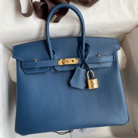 Replica Handbag Store Birkin 25 Retourne Handmade Bag In Deep Blue Swift Calfskin