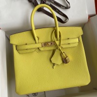 Replica Handbag Store Birkin 25 Retourne Handmade Bag In Lime Epsom Calfskin