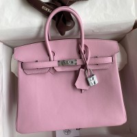 Replica Handbag Store Birkin 25 Retourne Handmade Bag In Mauve Sylvestre Swift Calfskin