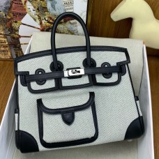 Replica Handbag Store Birkin Cargo 25 Bag in Ecru Toile and Black Swift Leather Replica Handbag Store Birkin Cargo 25 Bag in Ecru Toile and Black Swift Leather