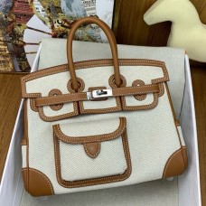 Replica Handbag Store Birkin Cargo 25 Bag in Ecru Toile and Gold Swift Leather Replica Handbag Store Birkin Cargo 25 Bag in Ecru Toile and Gold Swift Leather