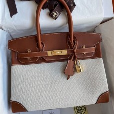 Replica Handbag Store Birkin 30CM Handmade Bag In Toile & Gold Swift Leather Replica Handbag Store Birkin 30CM Handmade Bag In Toile & Gold Swift Leather