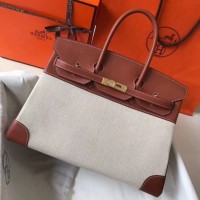 Replica Handbag Store Birkin 35cm Canvas Bag With Barenia Leather GHW