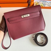Replica Handbag Store Kelly Depeches 25 Pouch in Bordeaux Epsom Calfskin